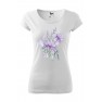 Tricou imprimat Purple Flowers, pentru femei, alb, 100% bumbac