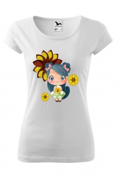 Tricou imprimat Sunflower Girl, pentru femei, alb, 100% bumbac
