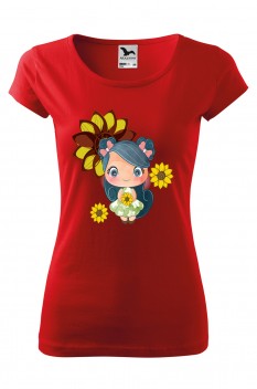 Tricou imprimat Sunflower Girl, pentru femei, rosu, 100% bumbac