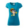 Tricou imprimat Sunflower Girl, pentru femei, turcoaz, 100% bumbac