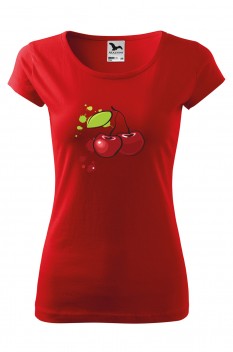 Tricou imprimat Watercolour Cherries, pentru femei, rosu, 100% bumbac