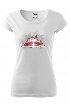 Tricou imprimat Burning Knowledge, pentru femei, alb, 100% bumbac