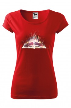 Tricou imprimat Burning Knowledge, pentru femei, rosu, 100% bumbac