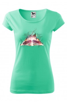 Tricou imprimat Burning Knowledge, pentru femei, verde menta, 100% bumbac