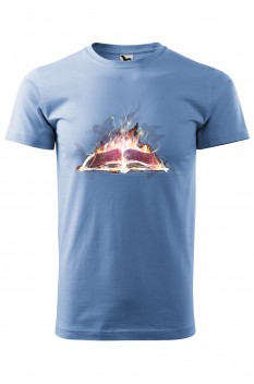 Tricou imprimat Burning Knowledge, pentru barbati, albastru deschis, 100% bumbac