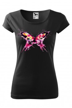 Tricou imprimat Butterfly Splash, pentru femei, negru, 100% bumbac