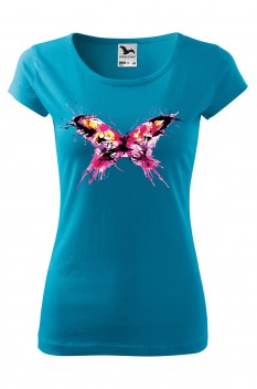 Tricou imprimat Butterfly Splash, pentru femei, turcoaz, 100% bumbac