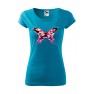 Tricou imprimat Butterfly Splash, pentru femei, turcoaz, 100% bumbac