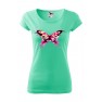 Tricou imprimat Butterfly Splash, pentru femei, verde menta, 100% bumbac