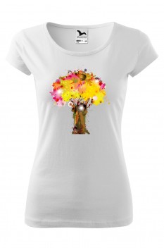 Tricou imprimat Colourful Tree, pentru femei, alb, 100% bumbac