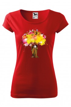 Tricou imprimat Colourful Tree, pentru femei, rosu, 100% bumbac