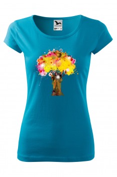 Tricou imprimat Colourful Tree, pentru femei, turcoaz, 100% bumbac