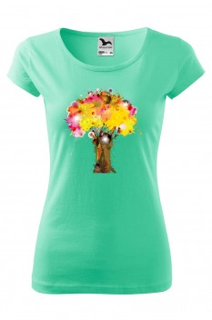Tricou imprimat Colourful Tree, pentru femei, verde menta, 100% bumbac