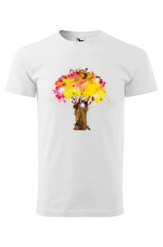 Tricou imprimat Colourful Tree, pentru barbati, alb, 100% bumbac