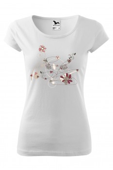 Tricou imprimat Flower Scribble, pentru femei, alb, 100% bumbac