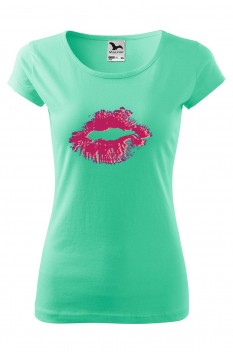 Tricou imprimat Kisses, pentru femei, verde menta, 100% bumbac