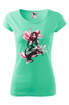 Tricou imprimat Magnolia Girl, pentru femei, verde menta, 100% bumbac