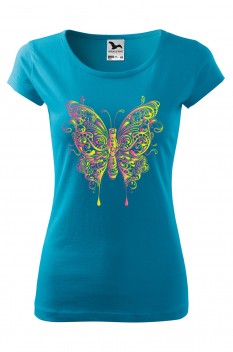 Tricou imprimat Abstract Butterfly, pentru femei, turcoaz, 100% bumbac