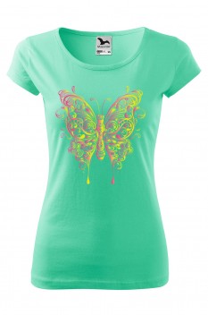 Tricou imprimat Abstract Butterfly, pentru femei, verde menta, 100% bumbac