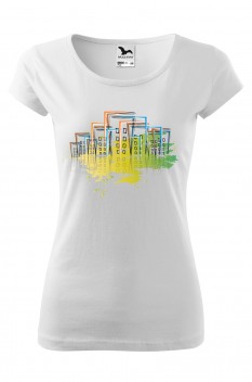 Tricou imprimat Abstract City, pentru femei, alb, 100% bumbac