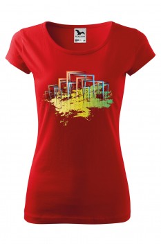 Tricou imprimat Abstract City, pentru femei, rosu, 100% bumbac