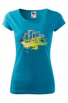 Tricou imprimat Abstract City, pentru femei, turcoaz, 100% bumbac