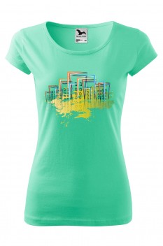 Tricou imprimat Abstract City, pentru femei, verde menta, 100% bumbac