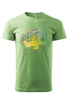 Tricou imprimat Abstract City, pentru barbati, verde iarba, 100% bumbac