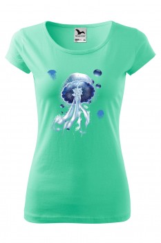 Tricou imprimat Blue Jellyfish, pentru femei, verde menta , 100% bumbac