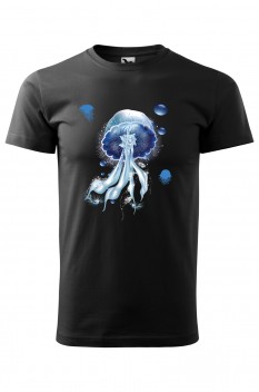 Tricou imprimat Blue Jellyfish, pentru barbati, negru, 100% bumbac