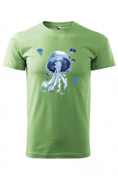 Tricou imprimat Blue Jellyfish, pentru barbati, verde iarba, 100% bumbac
