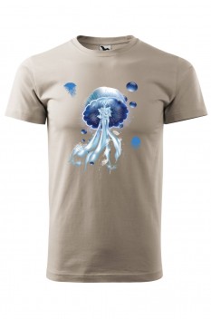 Tricou imprimat Blue Jellyfish, pentru barbati, gri ice, 100% bumbac