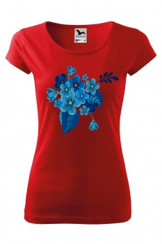 Tricou imprimat Blue Mimosa, pentru femei, rosu, 100% bumbac