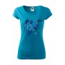 Tricou imprimat Blue Mimosa, pentru femei, turcoaz, 100% bumbac