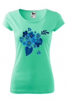 Tricou imprimat Blue Mimosa, pentru femei, verde menta, 100% bumbac