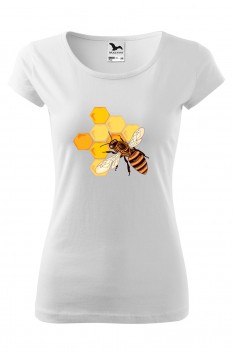 Tricou imprimat Honey, pentru femei, alb, 100% bumbac