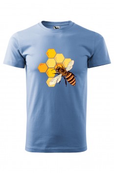 Tricou imprimat Honey, pentru barbati, albastru deschis, 100% bumbac