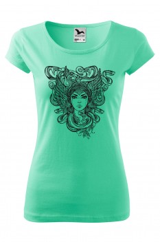Tricou imprimat Medusa, pentru femei, verde menta, 100% bumbac
