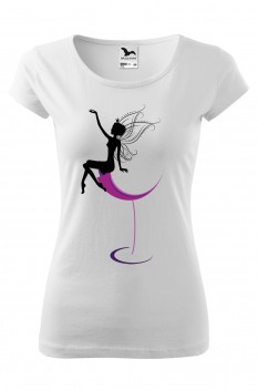 Tricou imprimat Wine Fairy, pentru femei, alb, 100% bumbac
