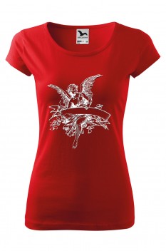 Tricou imprimat Abstract Angel, pentru femei, rosu, 100% bumbac