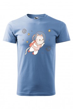 Tricou imprimat Astronaut Cat, pentru barbati, albastru deschis, 100% bumbac