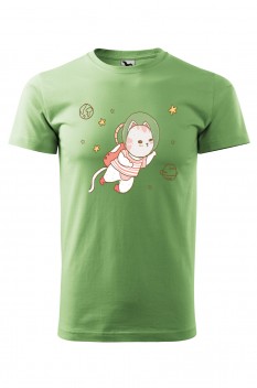 Tricou imprimat Astronaut Cat, pentru barbati, verde iarba, 100% bumbac