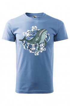 Tricou imprimat Kujira, pentru barbati, albastru deschis, 100% bumbac