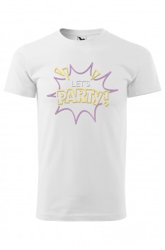 Tricou imprimat Let's Party, pentru barbati, alb, 100% bumbac