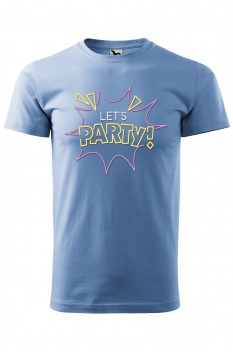 Tricou imprimat Let's Party, pentru barbati, albastru deschis, 100% bumbac