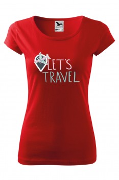 Tricou imprimat Let's Travel, pentru femei, rosu, 100% bumbac