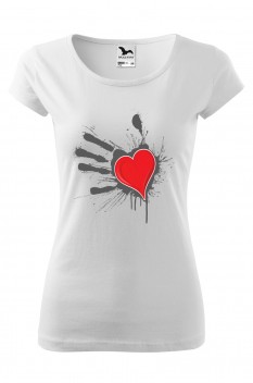 Tricou imprimat Handprint Heart, pentru femei, alb, 100% bumbac