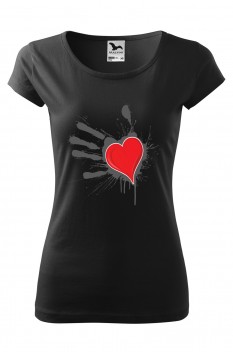 Tricou imprimat Handprint Heart, pentru femei, negru, 100% bumbac