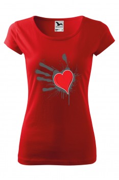 Tricou imprimat Handprint Heart, pentru femei, rosu, 100% bumbac