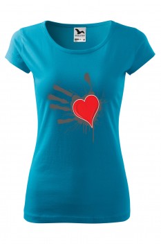 Tricou imprimat Handprint Heart, pentru femei, turcoaz, 100% bumbac